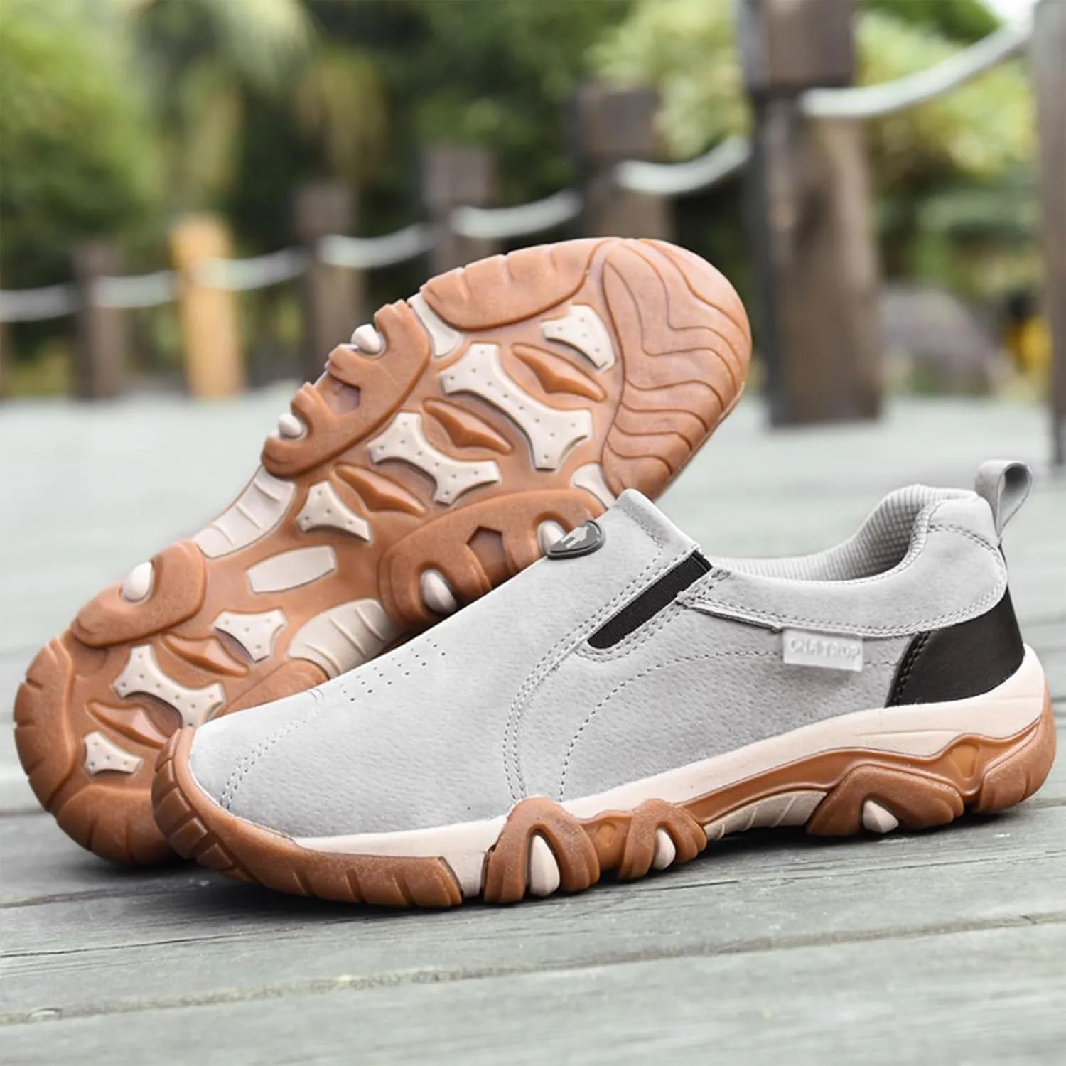 Men's Leather Slip-On Orthopedic Loafers Casual Non-Slip Platform Outdoor Walking Sneakers with Arch Support Lightweight Breathable Driving Boat Shoes