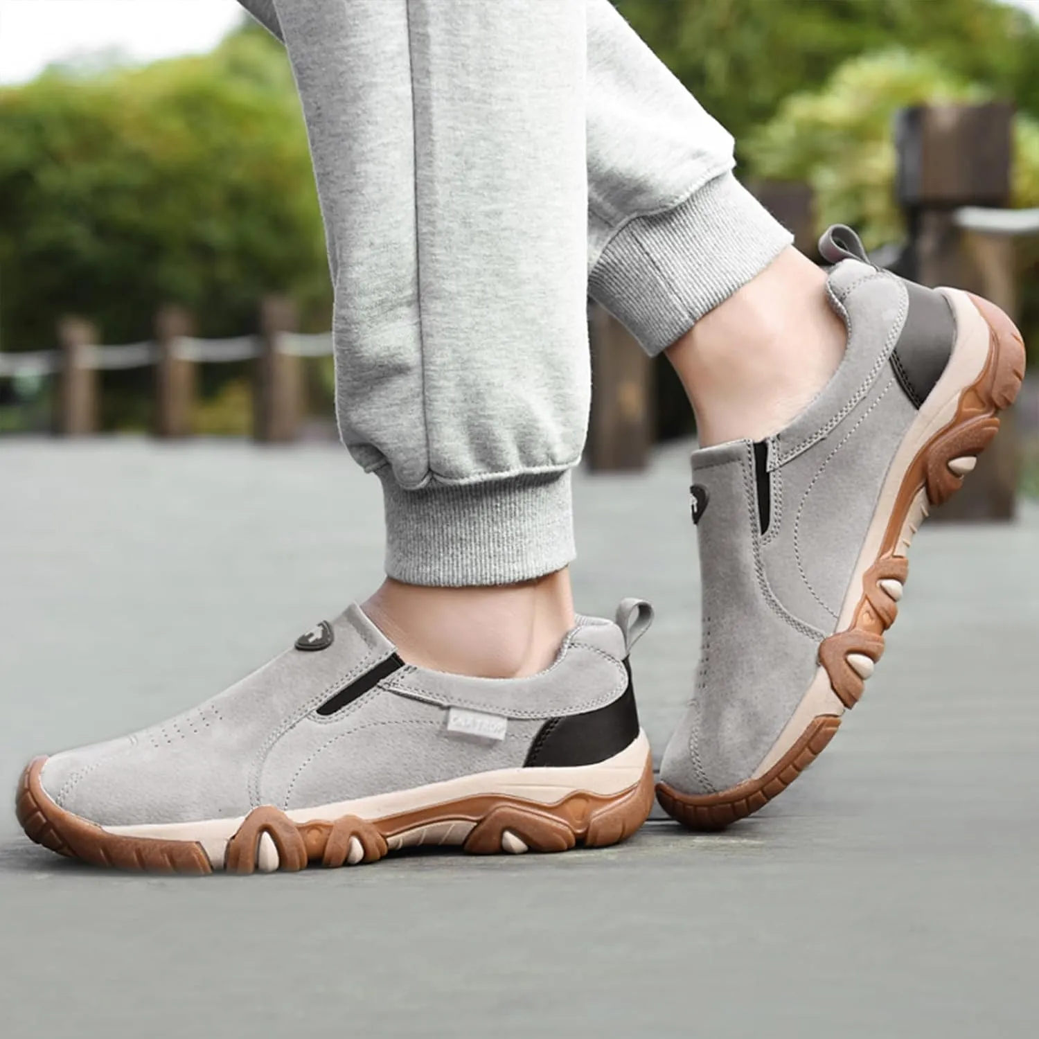 Men's Leather Slip-On Orthopedic Loafers Casual Non-Slip Platform Outdoor Walking Sneakers with Arch Support Lightweight Breathable Driving Boat Shoes