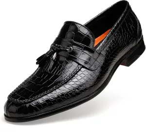 Mens Leather Tassel Loafer, Classic Luxury Smooth Upper Tassel Slip-on Penny Loafer for Mens, Black