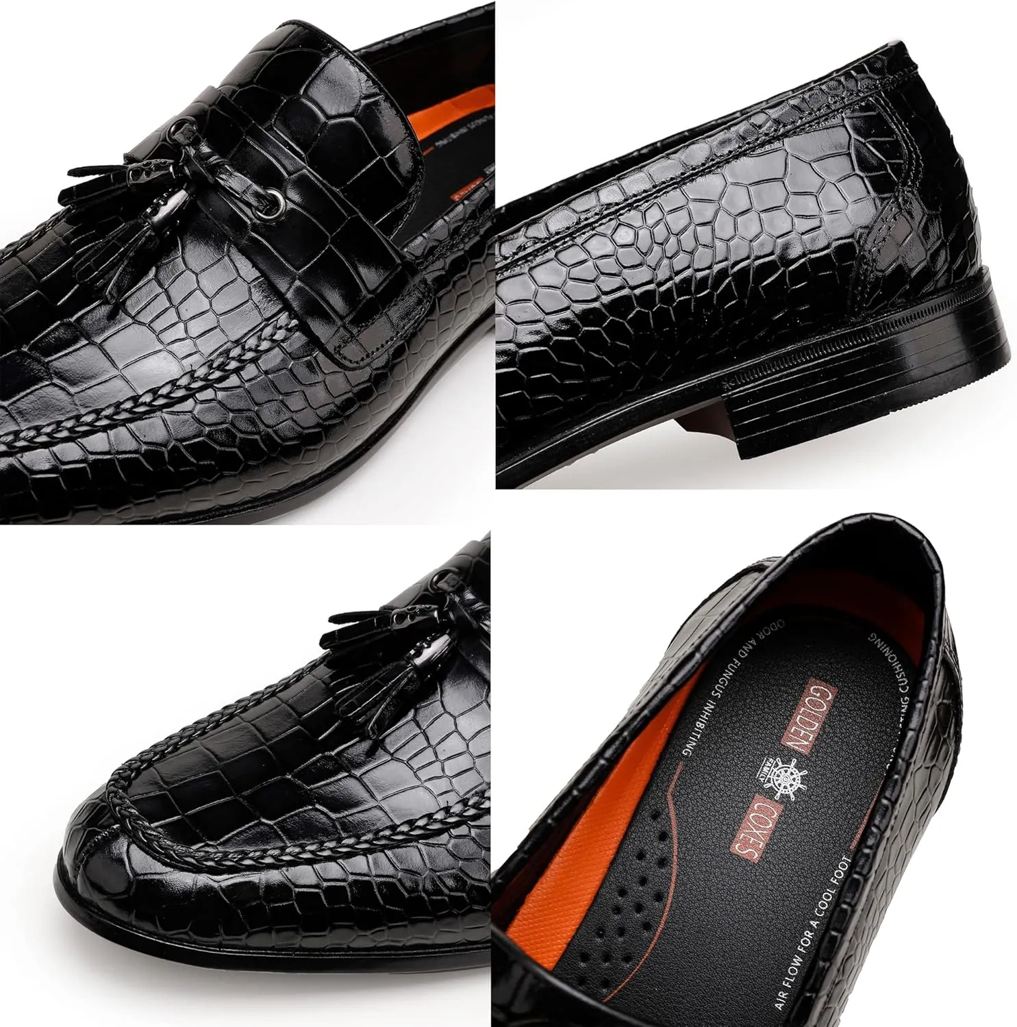 Mens Leather Tassel Loafer, Classic Luxury Smooth Upper Tassel Slip-on Penny Loafer for Mens, Black