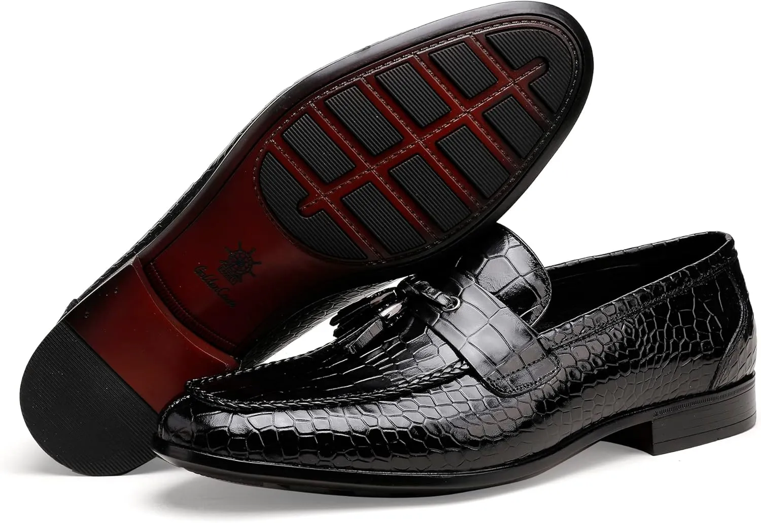 Mens Leather Tassel Loafer, Classic Luxury Smooth Upper Tassel Slip-on Penny Loafer for Mens, Black