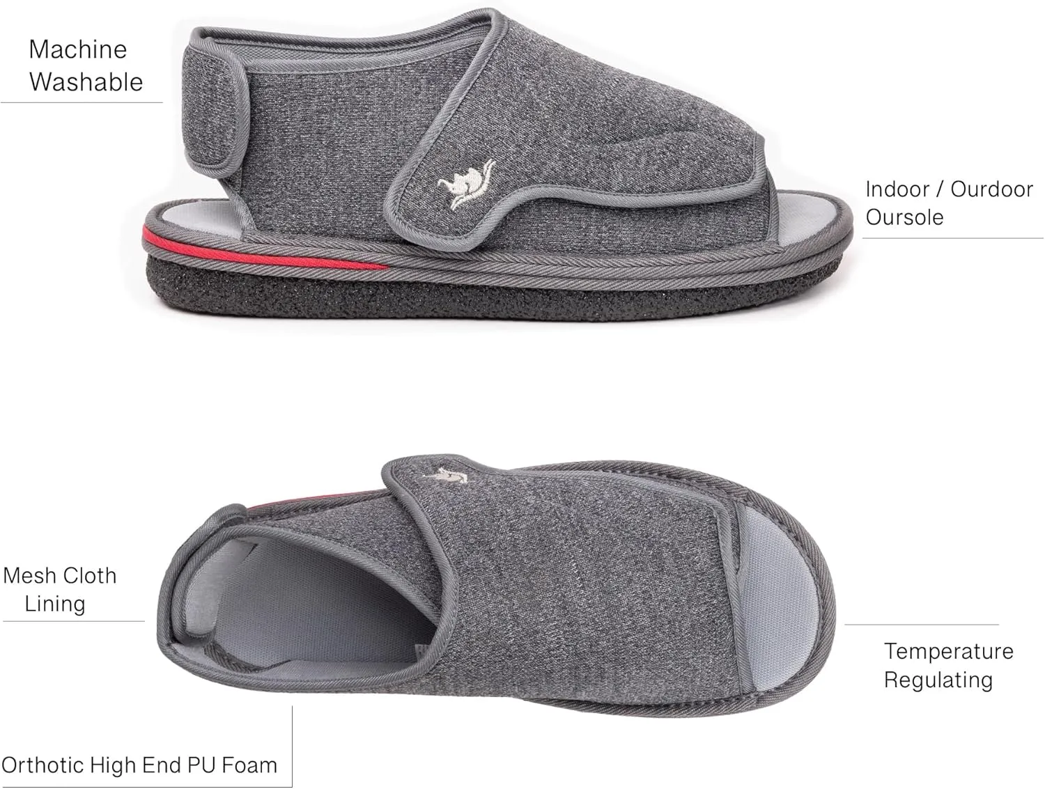 Mens Memory Foam Diabetic Slippers with Adjustable Closure, Extra Wide Comfy Warm Plush Fleece Arthritis Edema Swollen Diabetic House Shoes Machine Washable with Anti Slip Sole