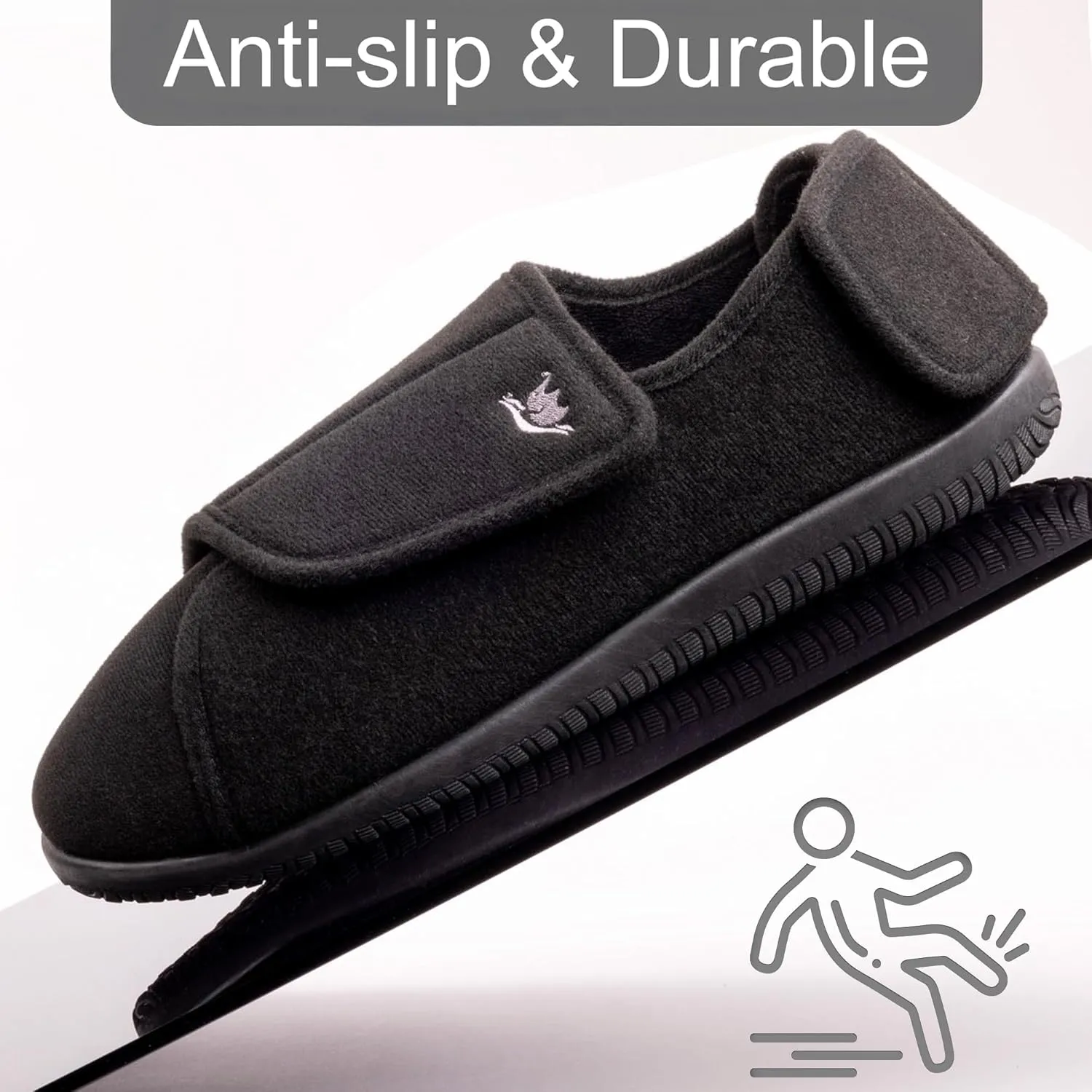 Men's Memory Foam Diabetic Slippers with Adjustable Closure, Extra Wide Comfy Warm Plush Fleece Arthritis Edema Swollen Diabetic House Shoes Machine Washable with Anti Slip Sole
