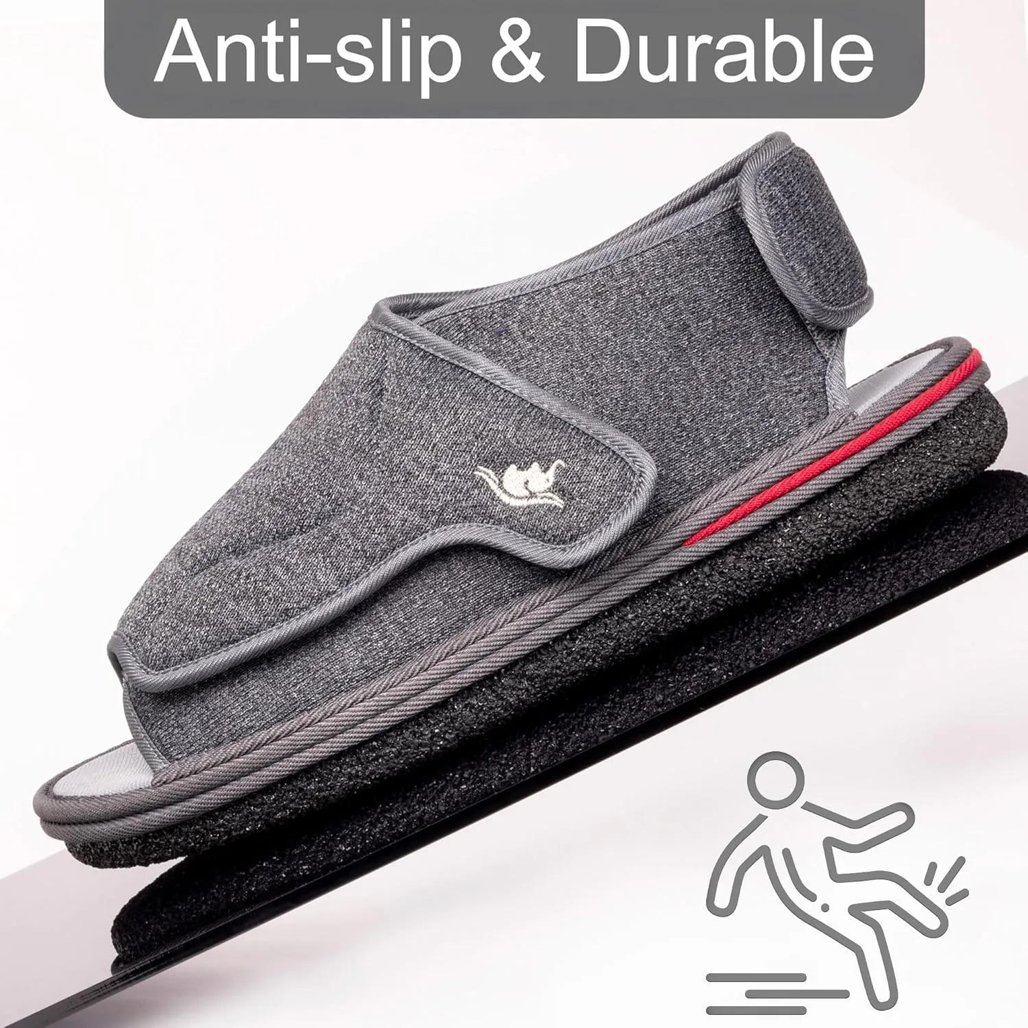Mens Memory Foam Diabetic Slippers with Adjustable Closure, Extra Wide Comfy Warm Plush Fleece Arthritis Edema Swollen Diabetic House Shoes Machine Washable with Anti Slip Sole