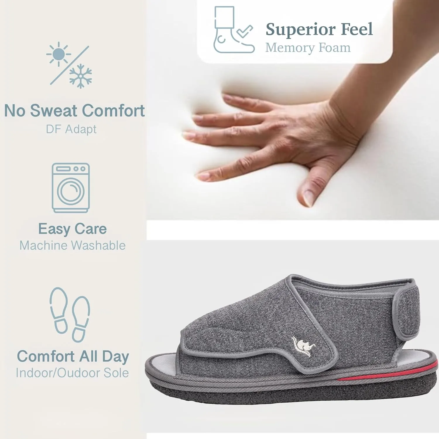 Mens Memory Foam Diabetic Slippers with Adjustable Closure, Extra Wide Comfy Warm Plush Fleece Arthritis Edema Swollen Diabetic House Shoes Machine Washable with Anti Slip Sole