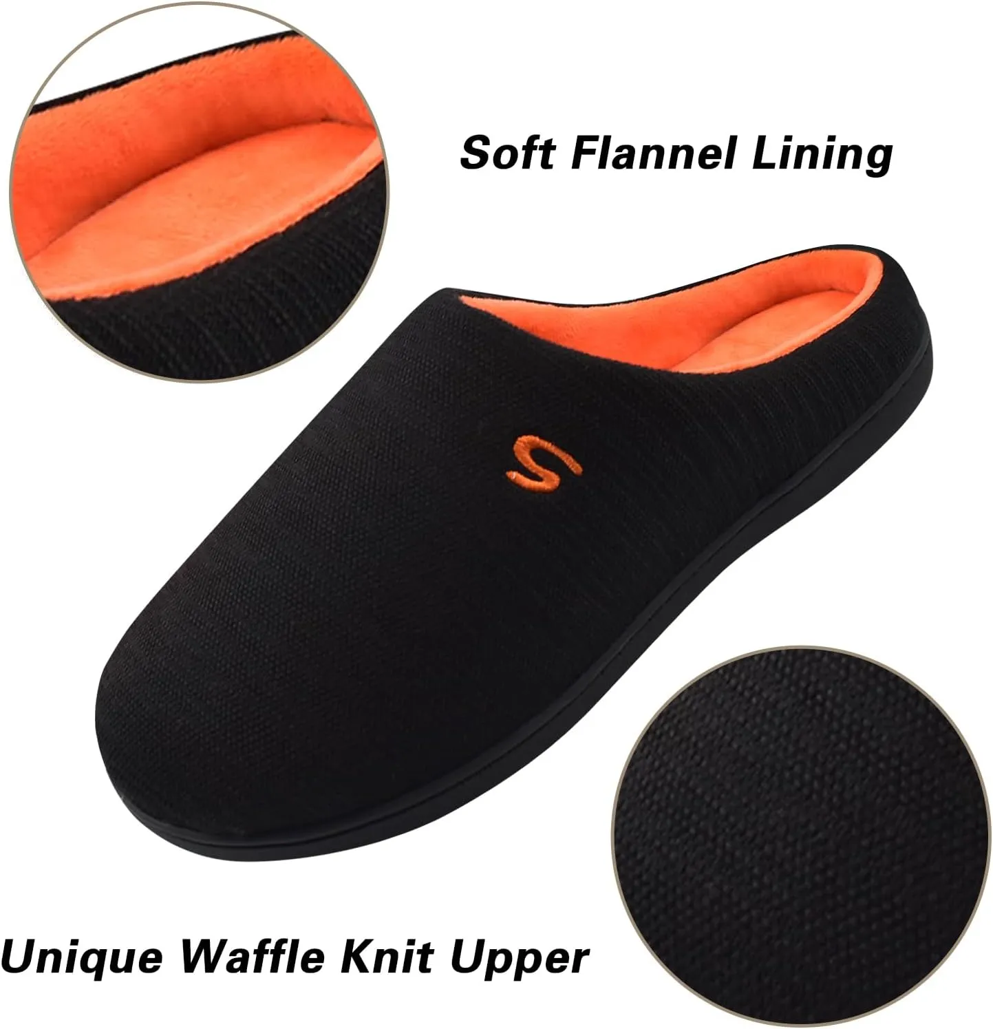 Mens Memory Foam Slipper, Slip on Cozy Slippers for Man, Warm Flannel Machine Washable House Slippers Indoor Outdoor