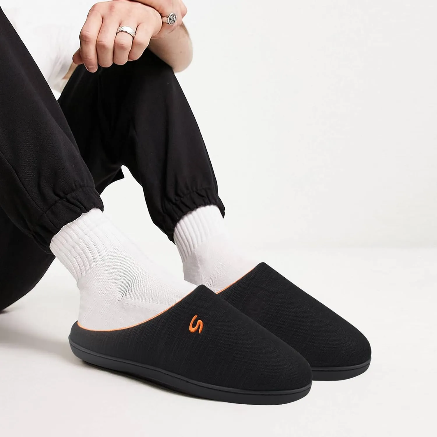 Mens Memory Foam Slipper, Slip on Cozy Slippers for Man, Warm Flannel Machine Washable House Slippers Indoor Outdoor