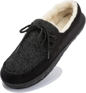 Men's Moccasin Slippers Warm Memory Foam Soft Plush Lined Slip on Indoor Outdoor House Shoes