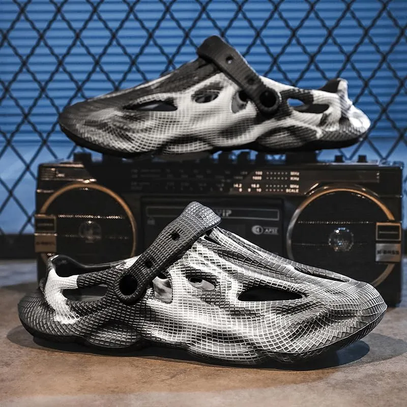 Men's sandals and slippers, fashionable hollow out beach shoes, lightweight and breathable non slip casual slippers