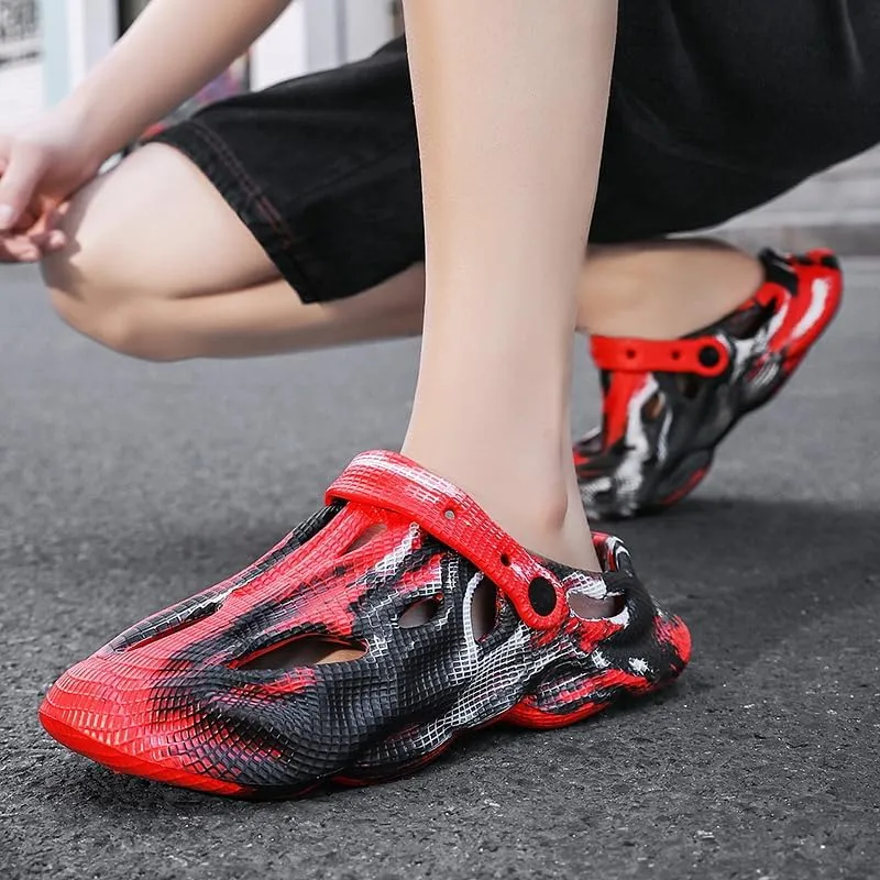 Men's sandals and slippers, fashionable hollow out beach shoes, lightweight and breathable non slip casual slippers