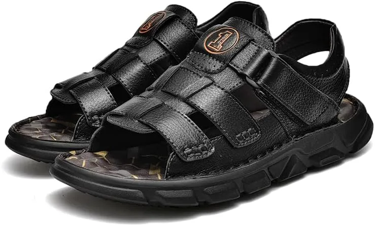 Men's Sandals Leather Open Toe Outdoor Sport Adjustable Summer Beach Shoes