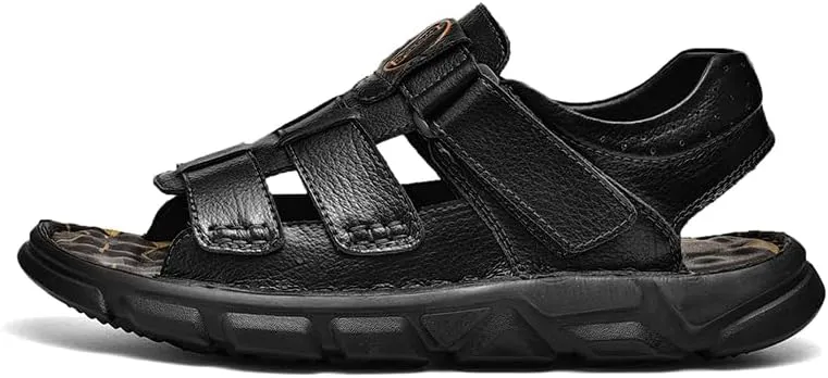 Men's Sandals Leather Open Toe Outdoor Sport Adjustable Summer Beach Shoes