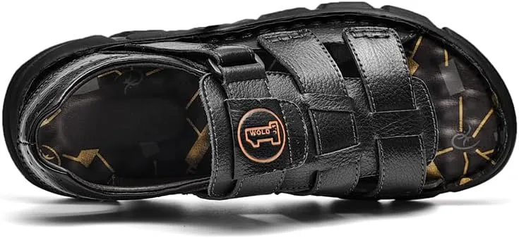 Men's Sandals Leather Open Toe Outdoor Sport Adjustable Summer Beach Shoes