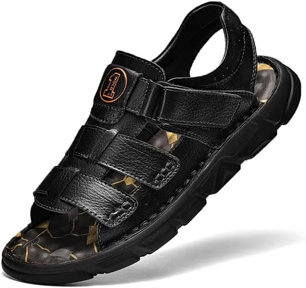 Men's Sandals Leather Open Toe Outdoor Sport Adjustable Summer Beach Shoes