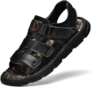 Men's Sandals Leather Open Toe Outdoor Sport Adjustable Summer Beach Shoes