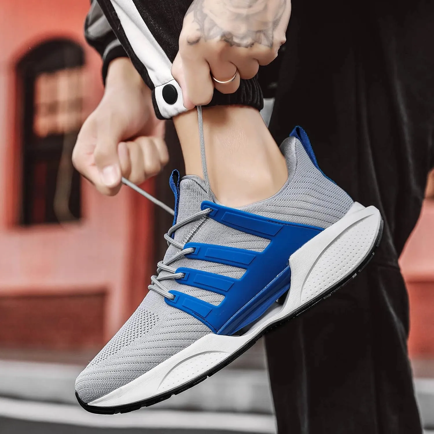 Mens Shoes Comfortable Shock Absorbing Light Non Slip Sneakers for Running Walking Road Sport Fashion Casual Breathable Soft
