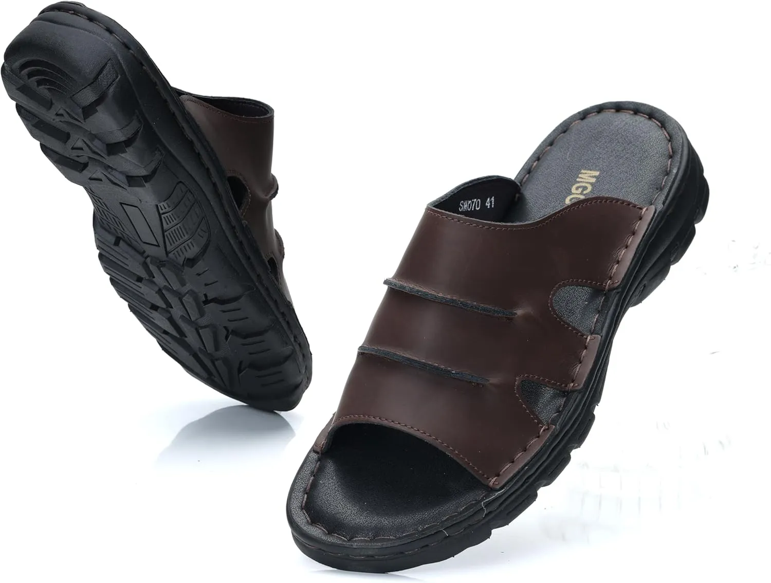 Men's Slide Sandal Summer Leather Slipper Outdoor Slip on with Soft Comfy Arch Support