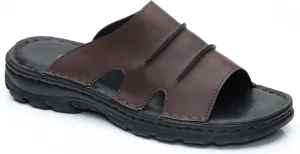 Men's Slide Sandal Summer Leather Slipper Outdoor Slip on with Soft Comfy Arch Support