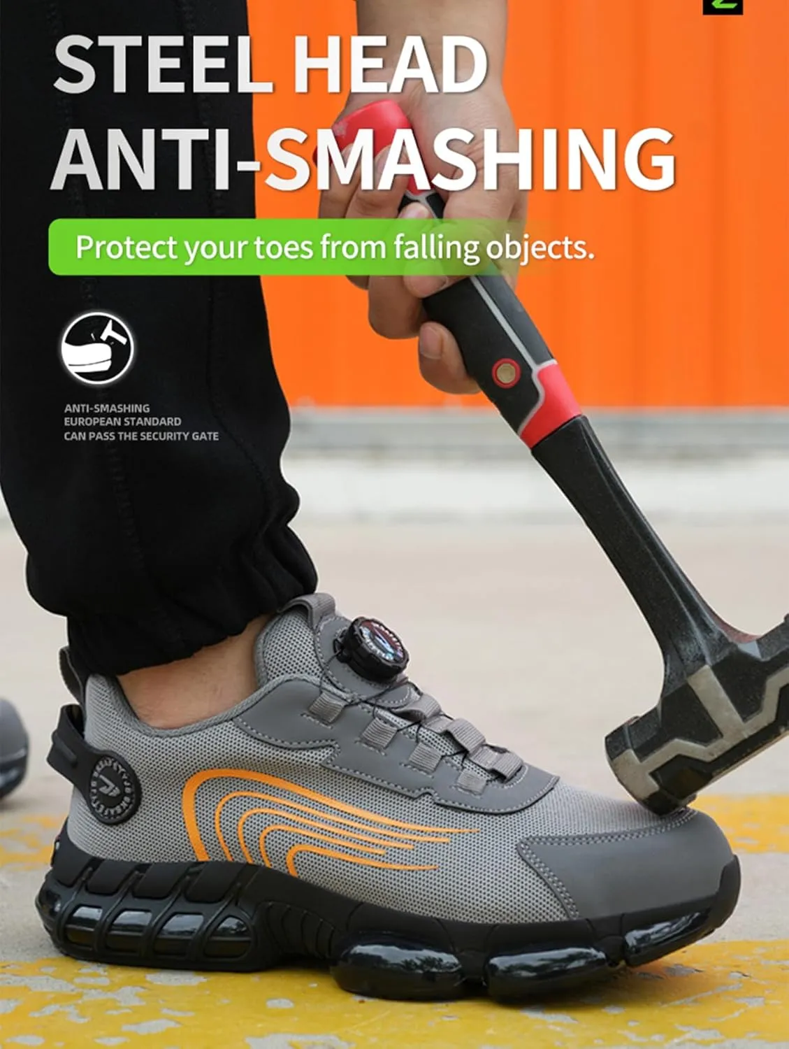 Men's Steel Toe Work Shoes Breathable Lightweight Anti-Smash Anti-Puncture Site Protective Shoes Easy On/Off Swivel Buckle Women's Safety Shoes