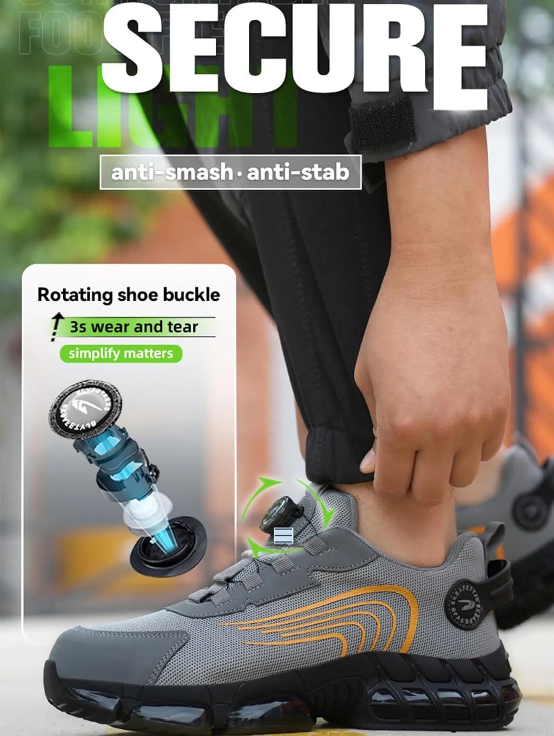 Men's Steel Toe Work Shoes Breathable Lightweight Anti-Smash Anti-Puncture Site Protective Shoes Easy On/Off Swivel Buckle Women's Safety Shoes