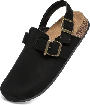Men's Suede Clogs with Back Strap Adjustable Cork Footbed Leather Mules Clogs for Women Comfort Memory Foam Slingback Clog Sandal with Buckle Slip on Potato Shoes