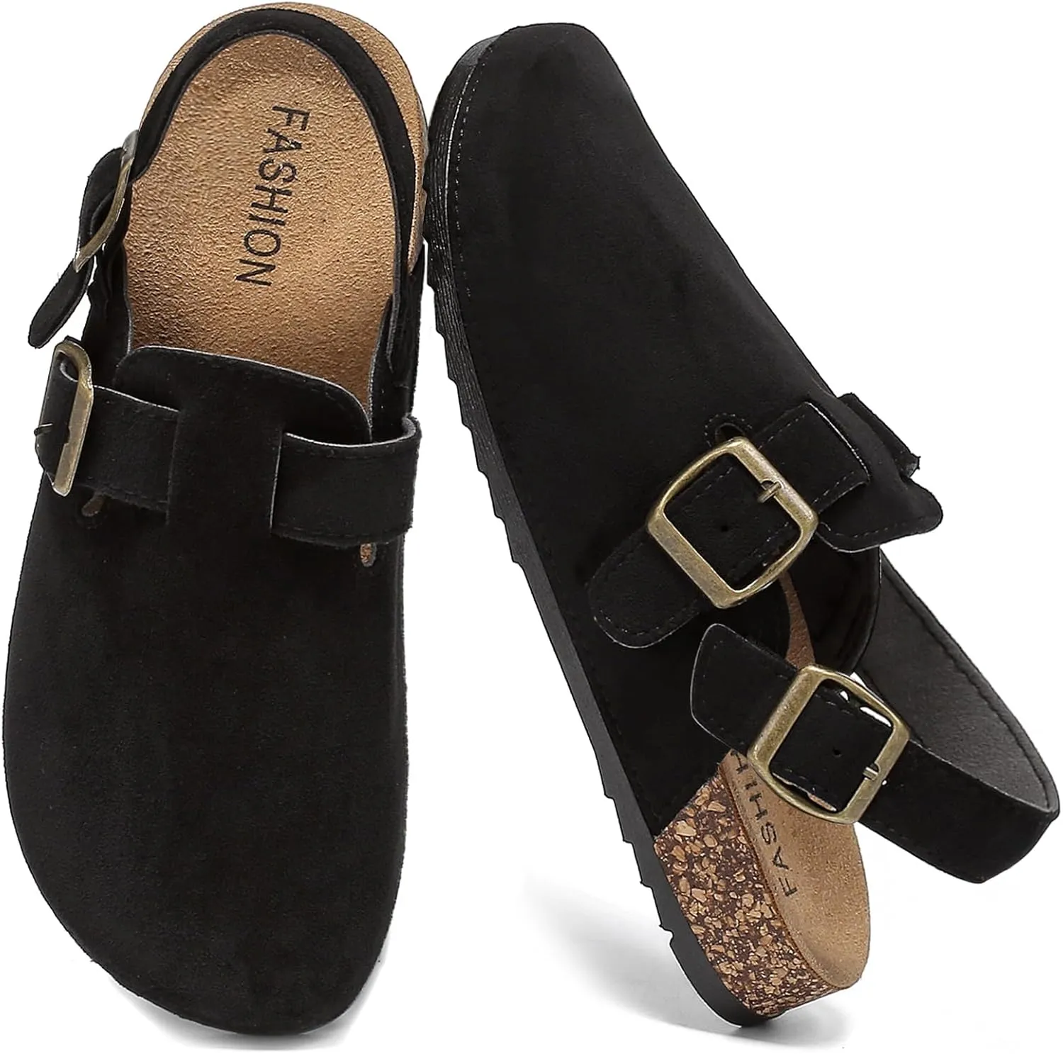 Men's Suede Clogs with Back Strap Adjustable Cork Footbed Leather Mules Clogs for Women Comfort Memory Foam Slingback Clog Sandal with Buckle Slip on Potato Shoes