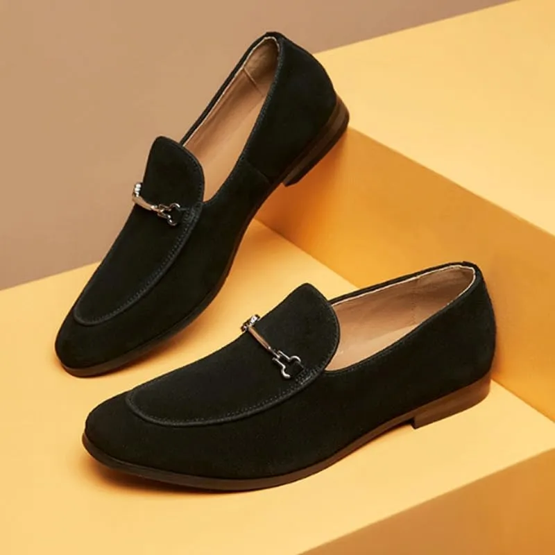 Mens Suede Leather Classic Slip On Oxford Shoes Lightweight Retro Casual Flats Loafers for Daily Walking Business Shoes