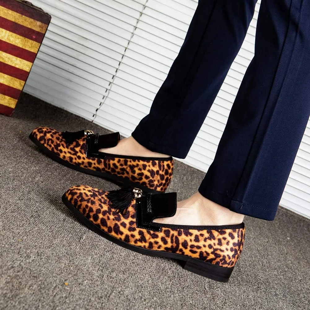 Men's Vintage Velvet Embroidery Noble Loafer Shoes Slip-on Loafer Smoking Slipper Tassel Loafer
