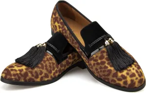 Men's Vintage Velvet Embroidery Noble Loafer Shoes Slip-on Loafer Smoking Slipper Tassel Loafer