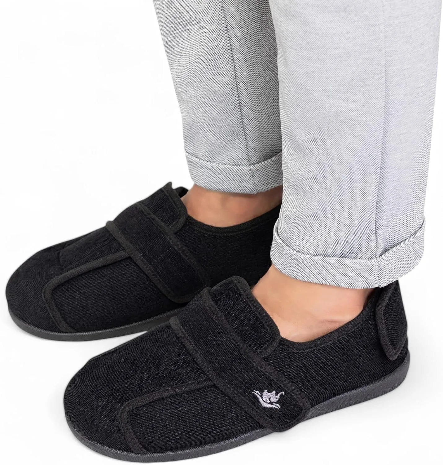 Men's Wide 80-D Memory Foam Diabetic Slippers with Adjustable Closures Breathable Washable Indoor/Outdoor House Shoe w/Anti Slip Sole