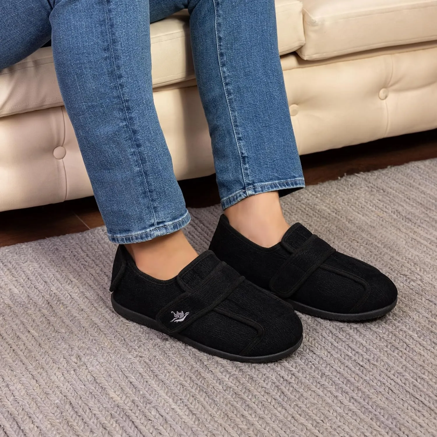 Men's Wide 80-D Memory Foam Diabetic Slippers with Adjustable Closures Breathable Washable Indoor/Outdoor House Shoe w/Anti Slip Sole