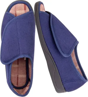 Men's Wide Furry 80-D Memory Foam Diabetic Slipper with Adjustable Closures, Wide Width Warm Plush Fleece Arthritis Edema Swollen Diabetic House Shoes Machine Washable w/Anti Slip Sole