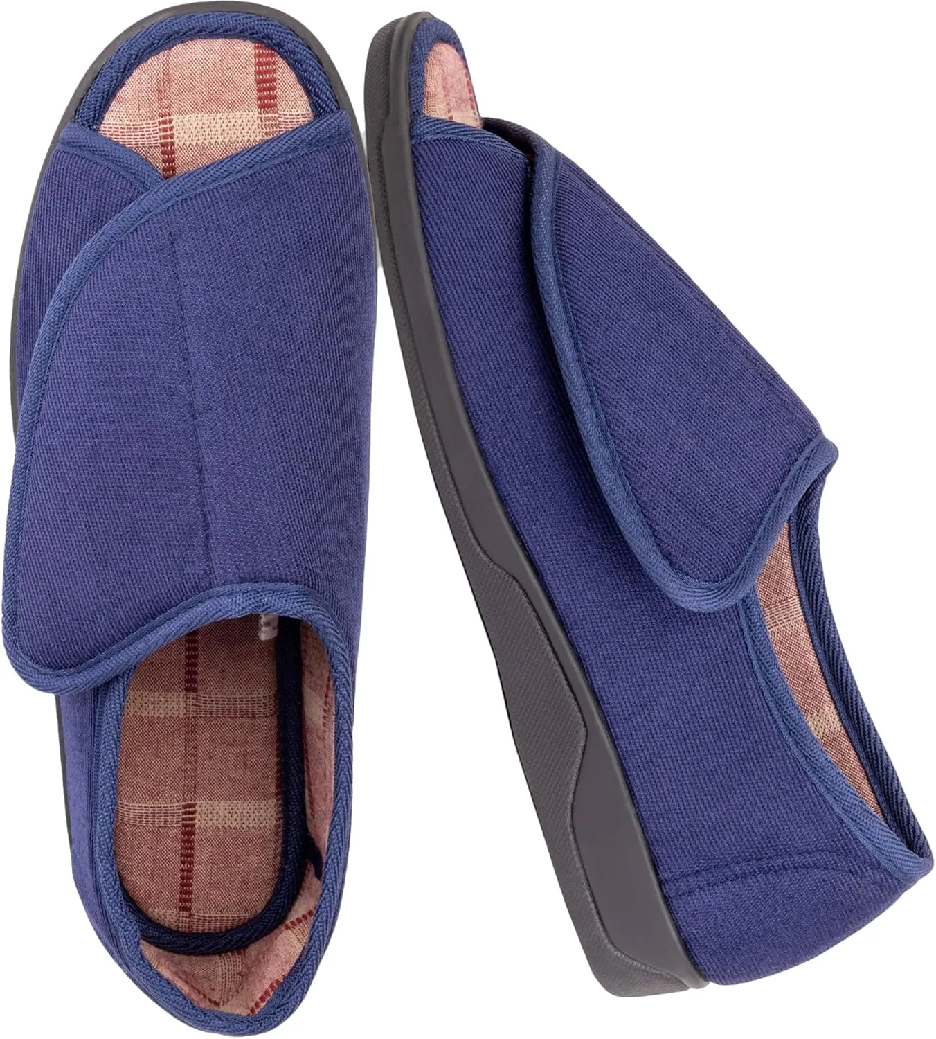 Men's Wide Furry 80-D Memory Foam Diabetic Slipper with Adjustable Closures, Wide Width Warm Plush Fleece Arthritis Edema Swollen Diabetic House Shoes Machine Washable w/Anti Slip Sole