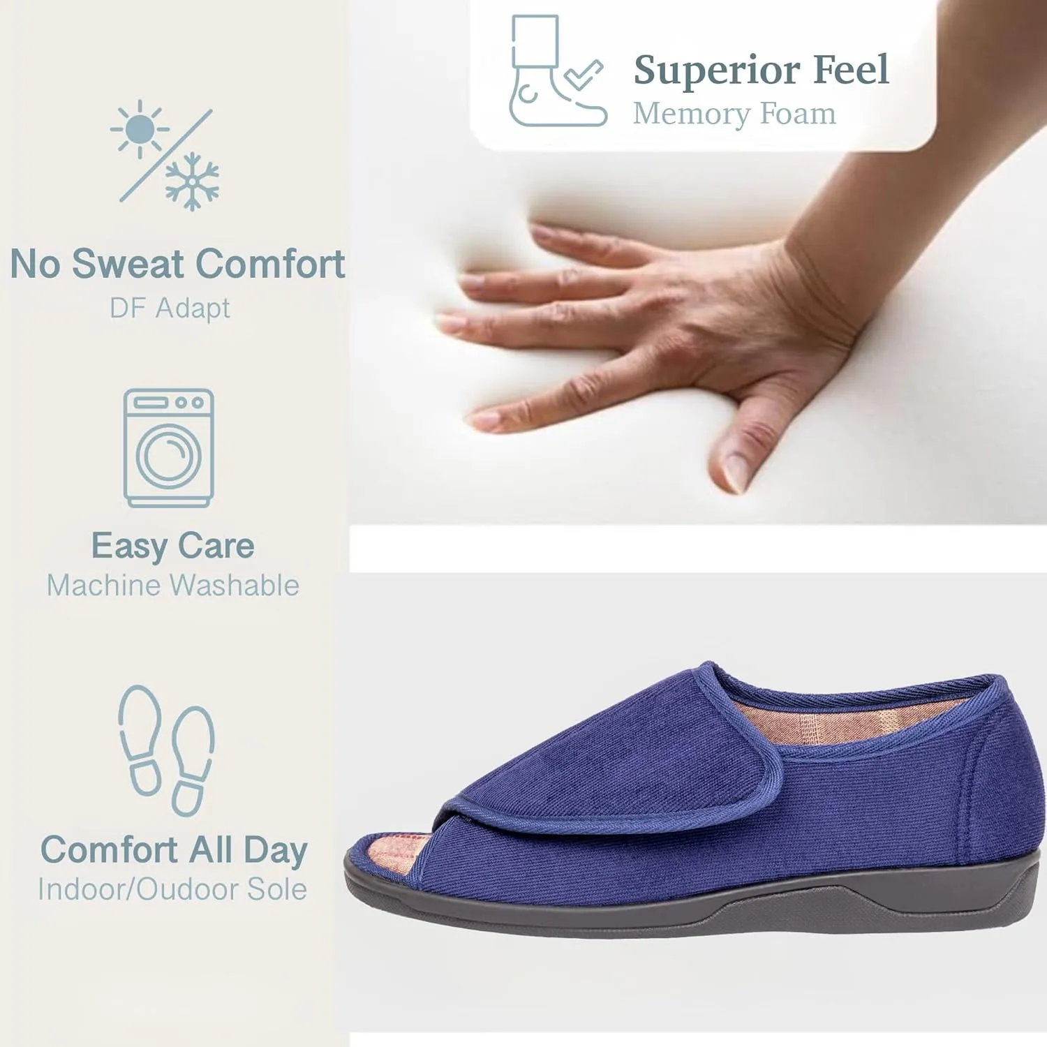 Men's Wide Furry 80-D Memory Foam Diabetic Slipper with Adjustable Closures, Wide Width Warm Plush Fleece Arthritis Edema Swollen Diabetic House Shoes Machine Washable w/Anti Slip Sole