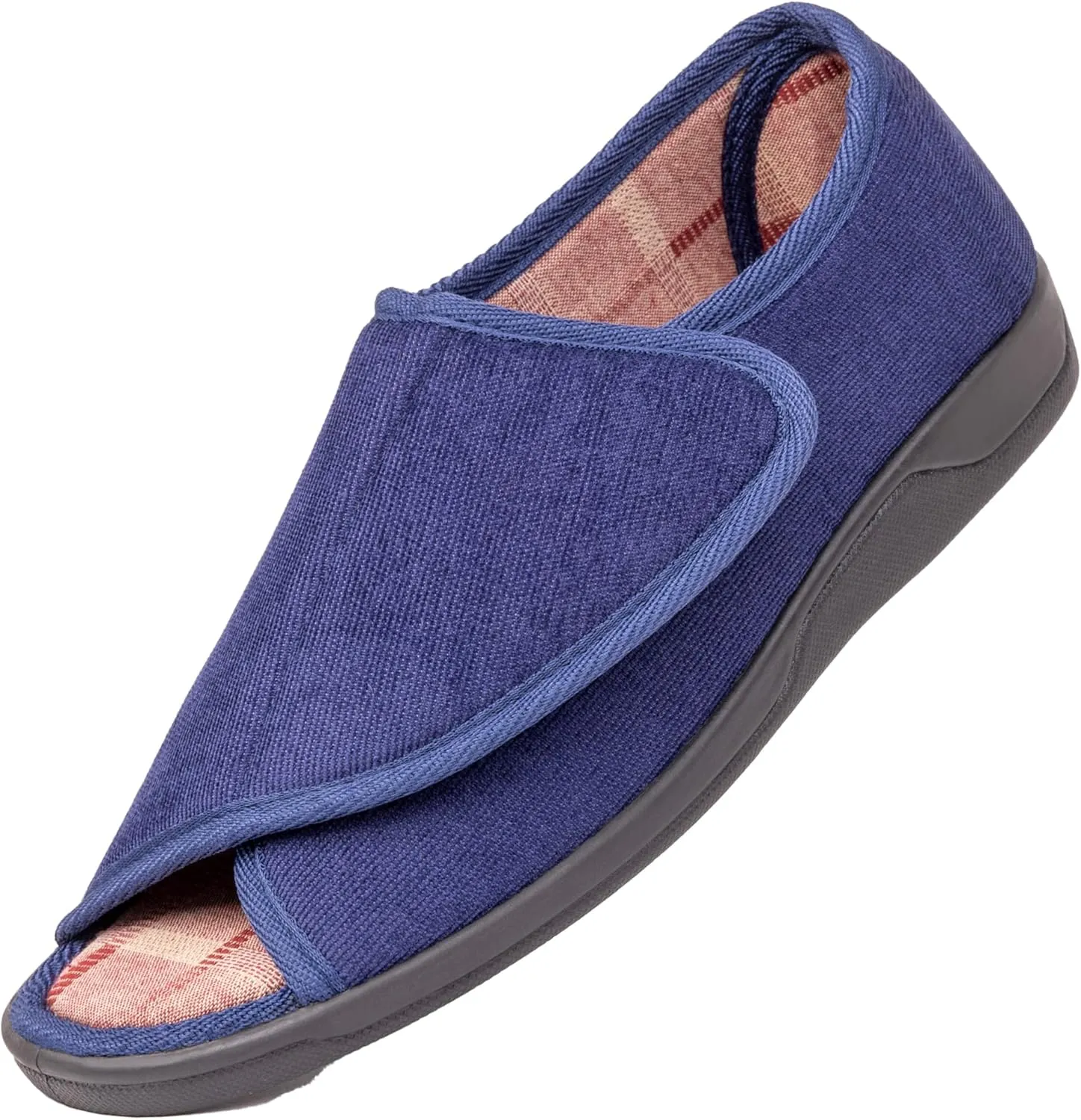 Men's Wide Furry 80-D Memory Foam Diabetic Slipper with Adjustable Closures, Wide Width Warm Plush Fleece Arthritis Edema Swollen Diabetic House Shoes Machine Washable w/Anti Slip Sole