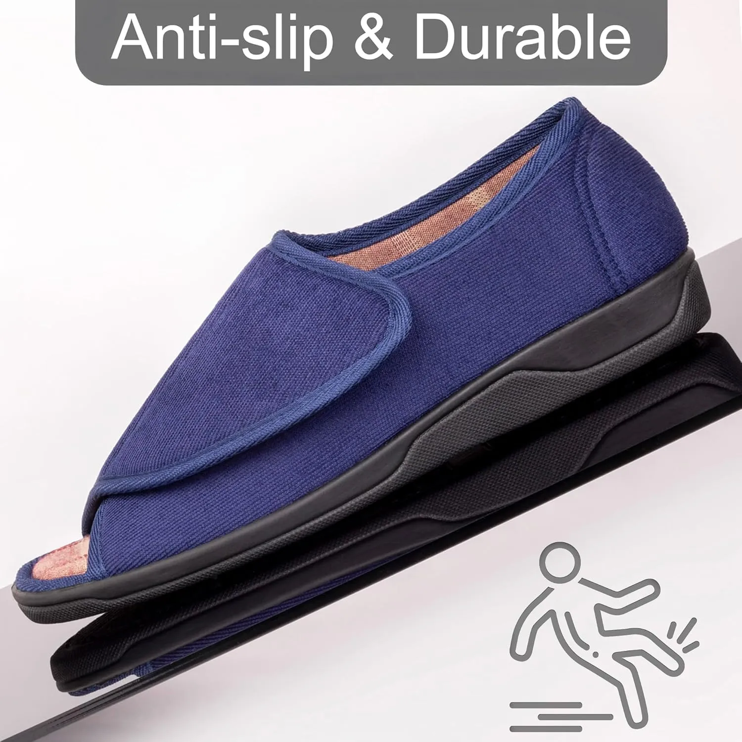 Men's Wide Furry 80-D Memory Foam Diabetic Slipper with Adjustable Closures, Wide Width Warm Plush Fleece Arthritis Edema Swollen Diabetic House Shoes Machine Washable w/Anti Slip Sole