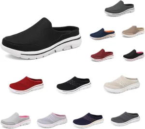 Mens Womens Backless Slippers Mesh Knitted Clogs Sneakers Lightweight Comfortable Walking Open Back Shoes Slip on Trendy Casual Breathable Slippers Shoes Closed Toe Slides Outdoor Sports Wedge Mules