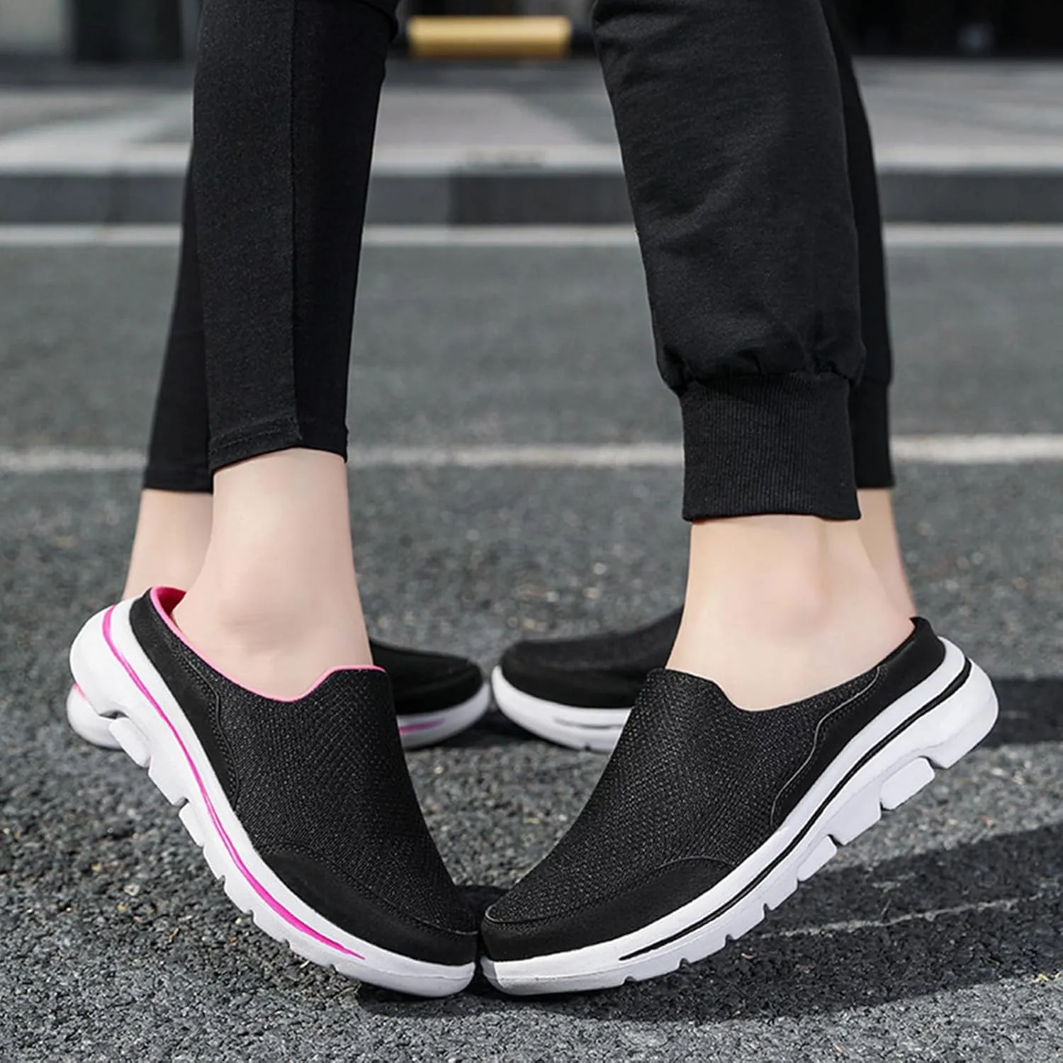 Mens Womens Backless Slippers Mesh Knitted Clogs Sneakers Lightweight Comfortable Walking Open Back Shoes Slip on Trendy Casual Breathable Slippers Shoes Closed Toe Slides Outdoor Sports Wedge Mules