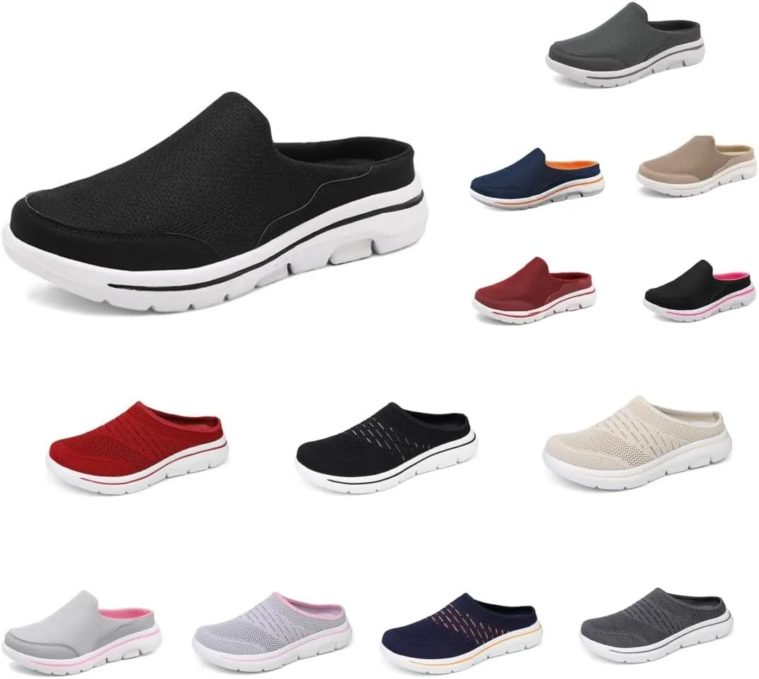 Mens Womens Backless Slippers Mesh Knitted Clogs Sneakers Lightweight Comfortable Walking Open Back Shoes Slip on Trendy Casual Breathable Slippers Shoes Closed Toe Slides Outdoor Sports Wedge Mules