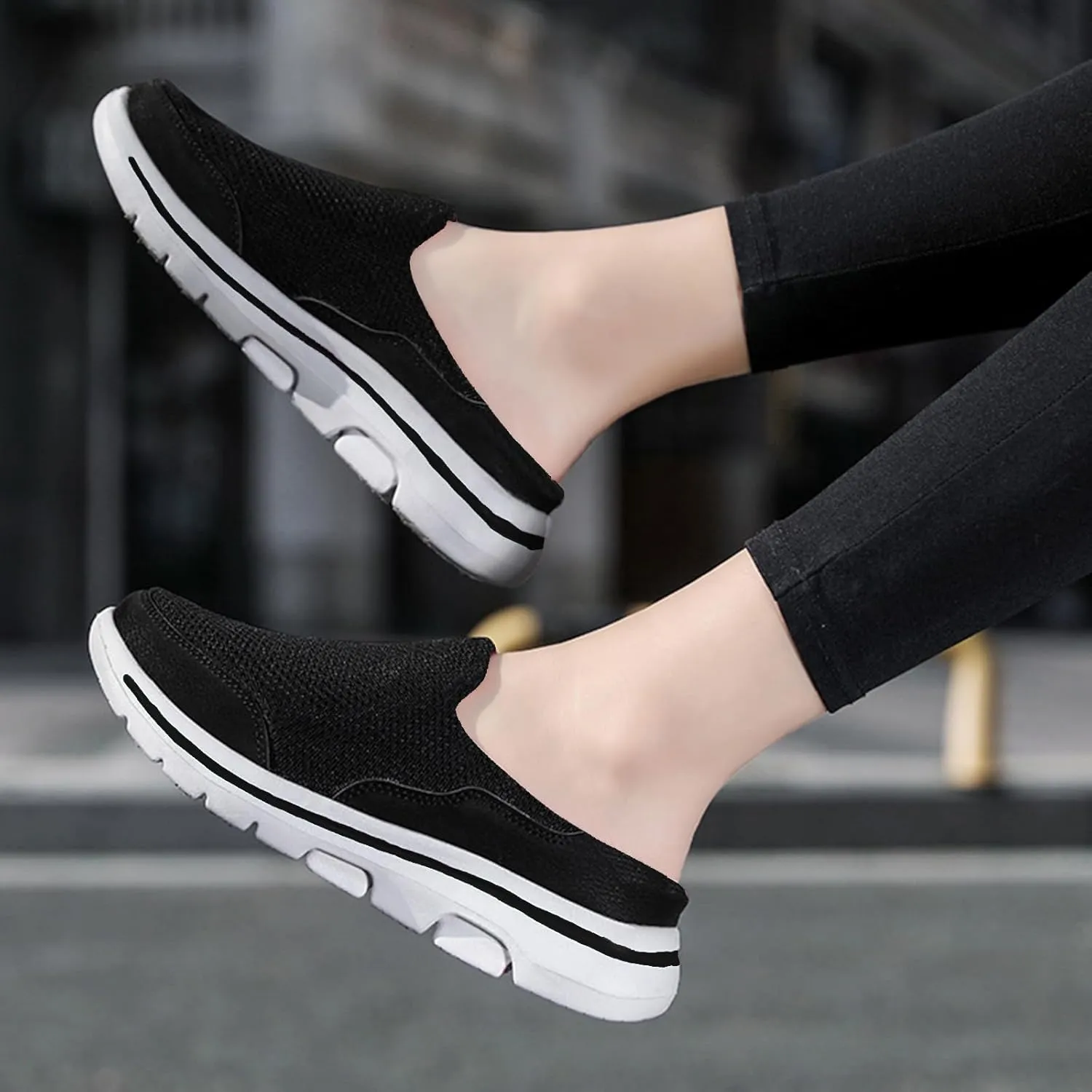 Mens Womens Backless Slippers Mesh Knitted Clogs Sneakers Lightweight Comfortable Walking Open Back Shoes Slip on Trendy Casual Breathable Slippers Shoes Closed Toe Slides Outdoor Sports Wedge Mules