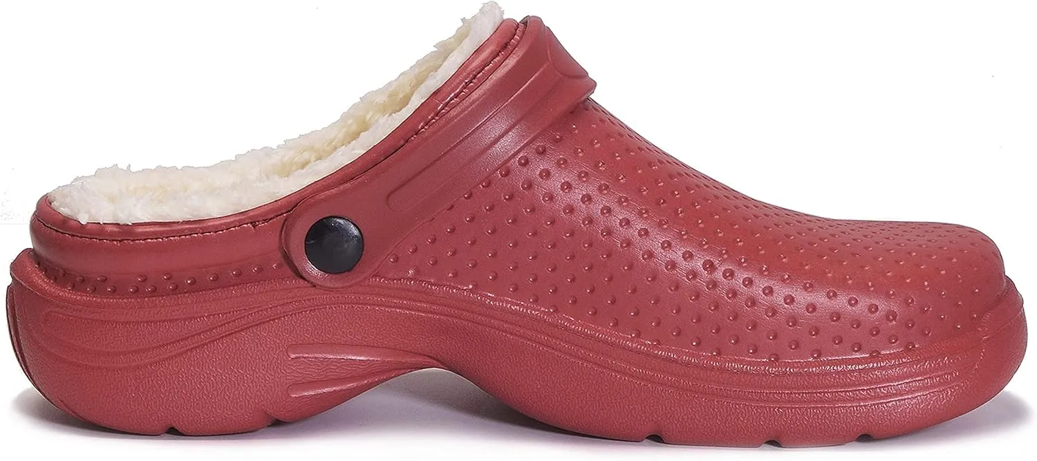 Men's Women's Lined Clogs Winter Waterproof Slippers Slip On Garden Shoes Non-Slip Home House Slipper Indoor Outdoor Mules with Soft Fleece Lining