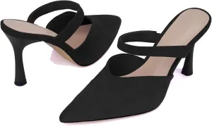Mesh Pointed Toe Mule Heels for Women Slip On Kitten Heels Sandals Closed Toe Dress Pumps