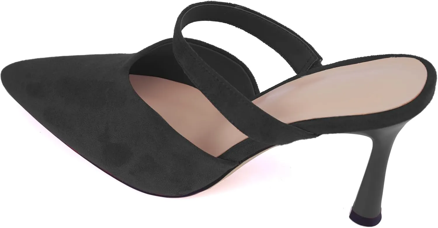 Mesh Pointed Toe Mule Heels for Women Slip On Kitten Heels Sandals Closed Toe Dress Pumps