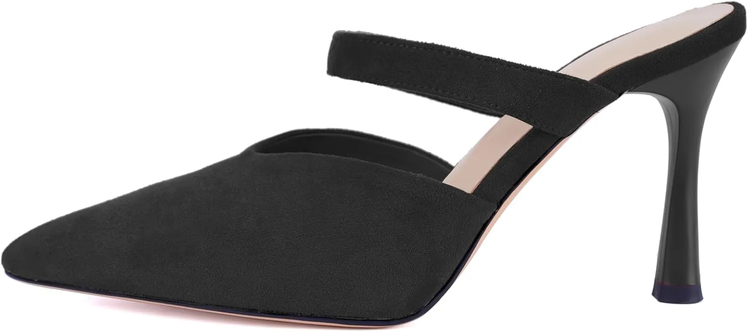 Mesh Pointed Toe Mule Heels for Women Slip On Kitten Heels Sandals Closed Toe Dress Pumps