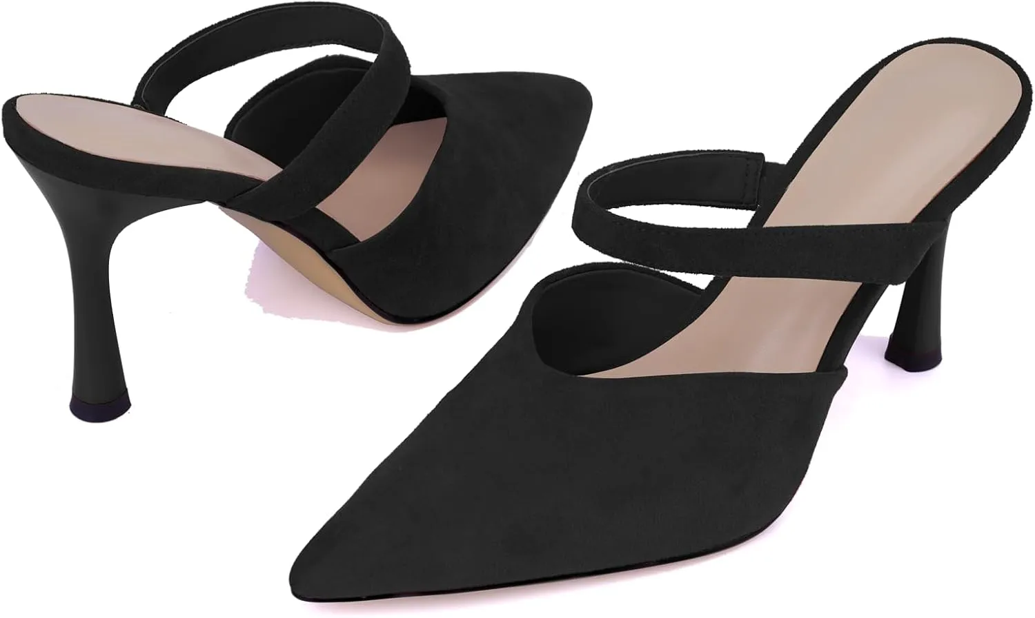 Mesh Pointed Toe Mule Heels for Women Slip On Kitten Heels Sandals Closed Toe Dress Pumps