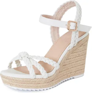 mikarka Espadrille Wedge Sandals for Women Braided Knot Ankle Strap Open Toe Platform Sandals