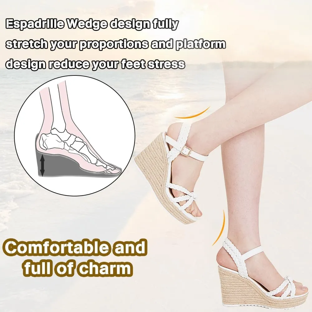 mikarka Espadrille Wedge Sandals for Women Braided Knot Ankle Strap Open Toe Platform Sandals