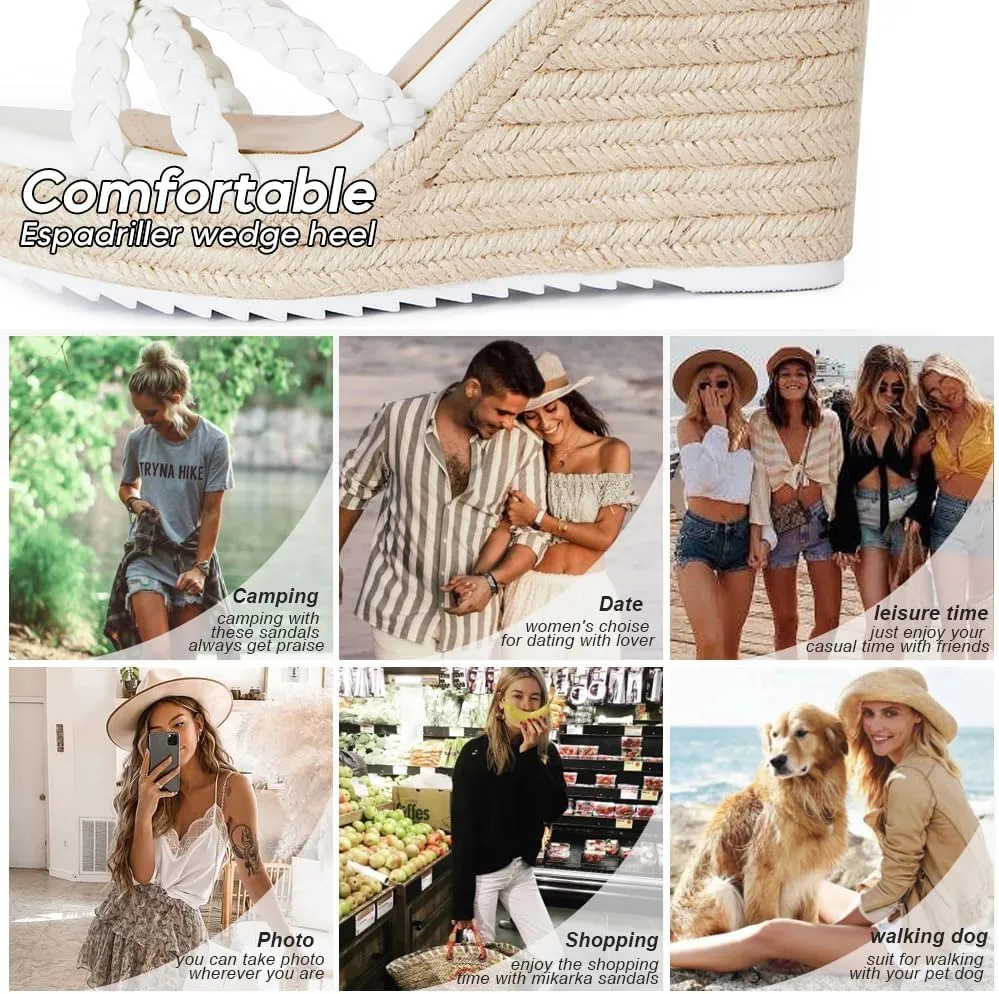 mikarka Espadrille Wedge Sandals for Women Braided Knot Ankle Strap Open Toe Platform Sandals