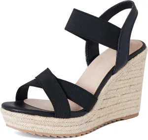 mikarka Women's Open Toe Espadrilles Wedge Sandal Slip On Elastic Ankle Strap Platform Sandals Dressy Comfortable Wedges Shoe
