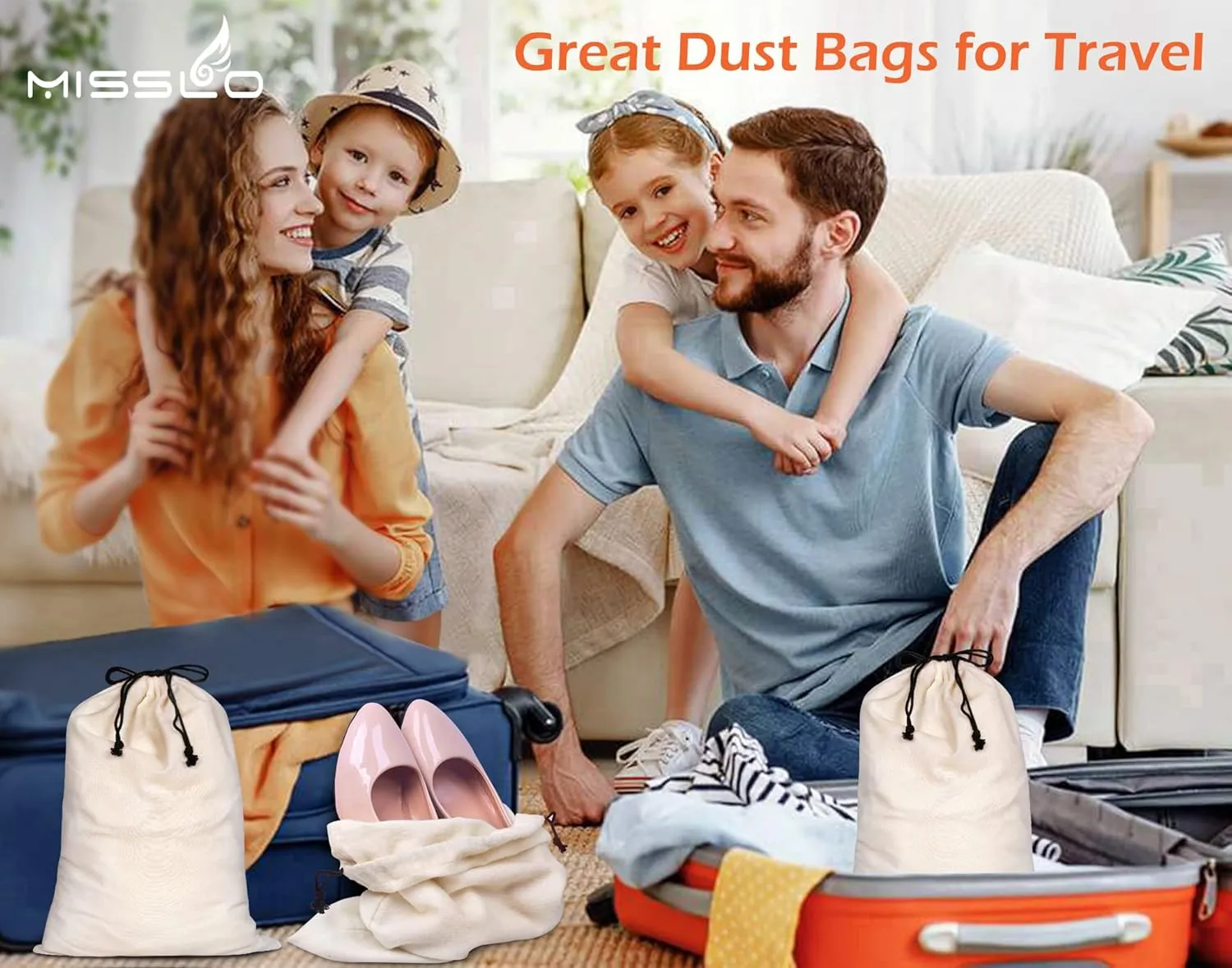 MISSLO Set of 3 Cotton Breathable Dust-proof Drawstring Storage Pouch Multi-functional Bag. Pack 3 S
